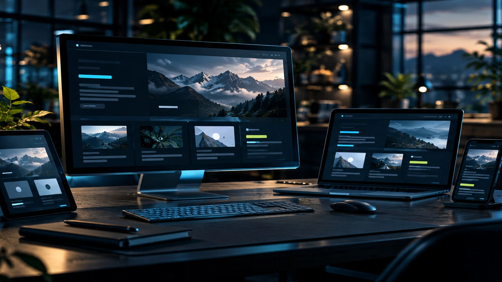 Illustratives WEP Webdesign Studio mit responsiven Interfaces