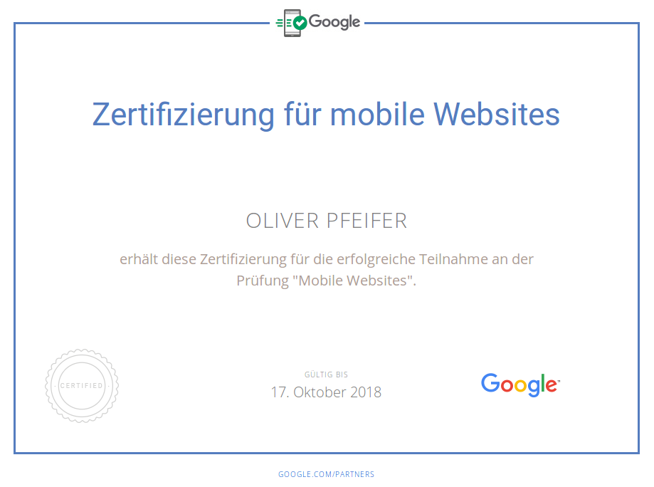 Google zertifikat Oliver Pfeifer